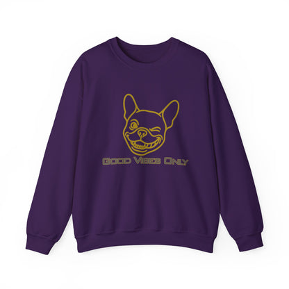Bruntee “Good Vibes Only” Men's Crewneck Sweatshirt | Dog Lover, French Bulldog Graphic, Cotton-Poly Blend