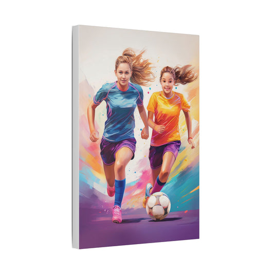 Girls Soccer Canvas Wall Art – Dynamic Sports Print for Kids Room, Colorful Inspirational Decor