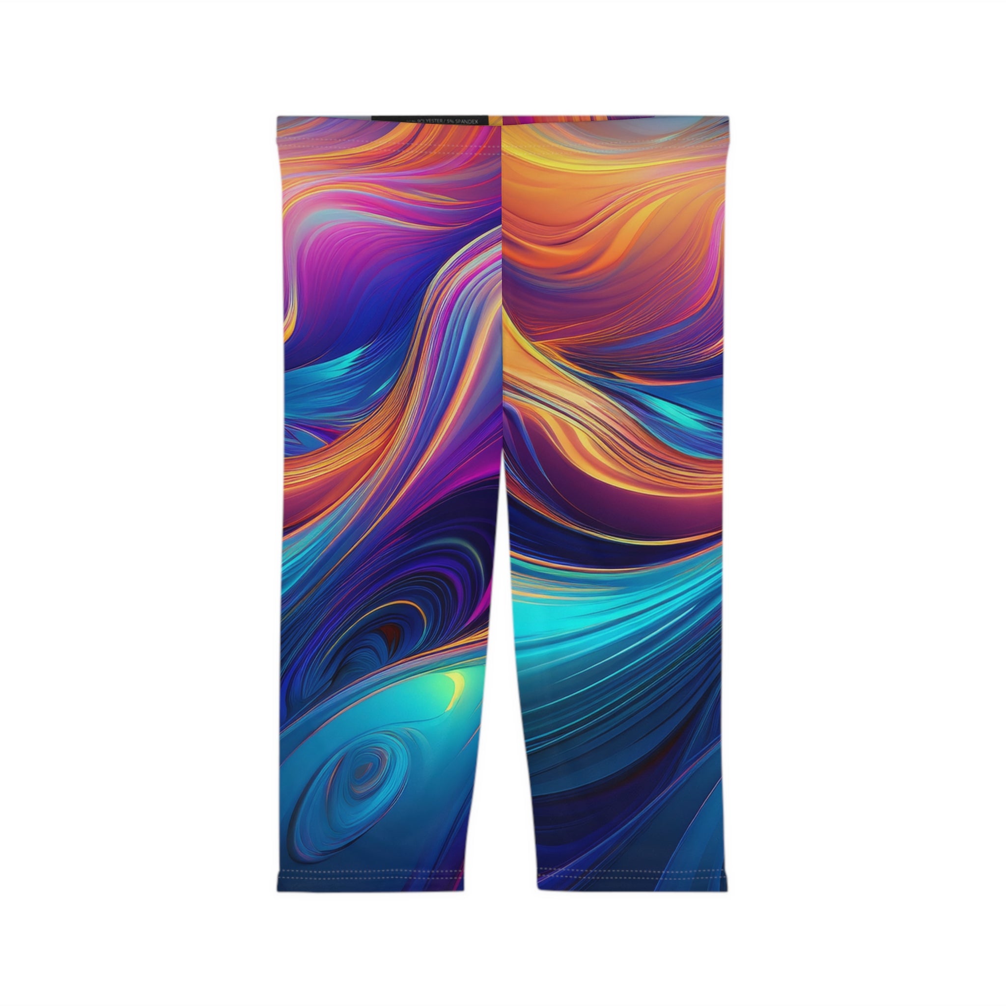 Vibrant Abstract Capri Leggings – Women’s Yoga Pants, Colorful Festival Wear, Artistic Workout Gear