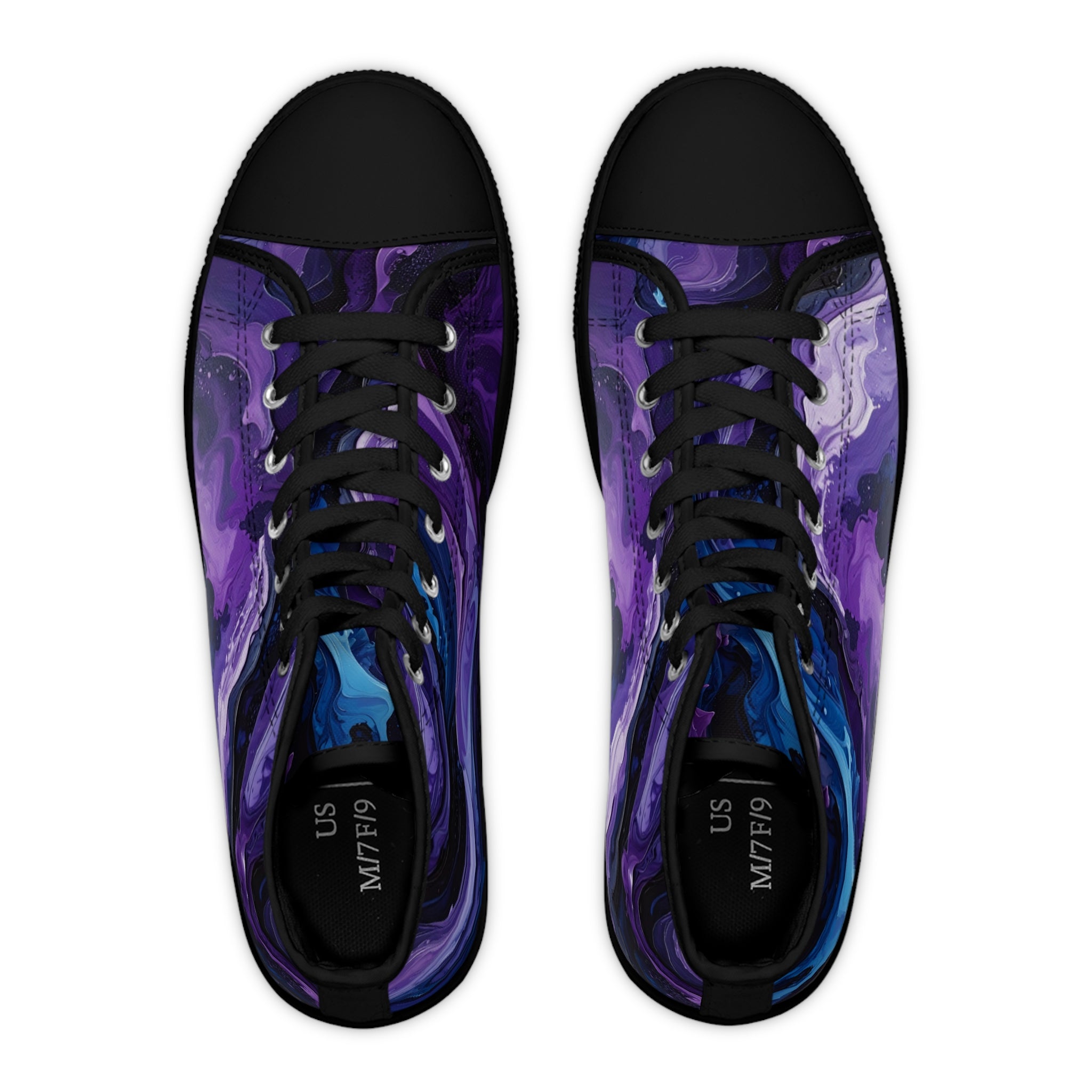 Women’s High Top Sneakers | Abstract Purple & Dark Blue Design, Stylish Casual Footwear & Trendy Streetwear Shoes