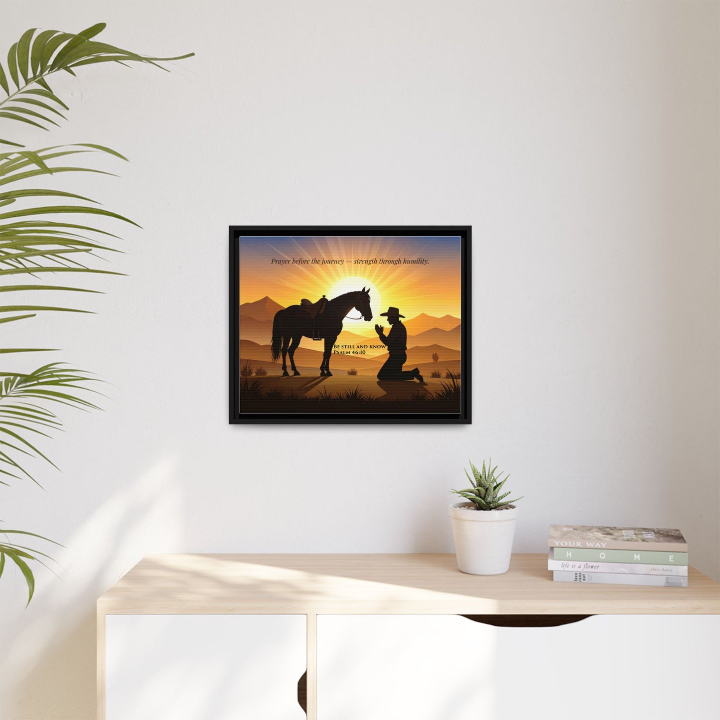 Cowboy Prayer Wall Art | Inspirational Framed Canvas, Western Christian Decor, Horse and Cowboy Artwork, Rustic Farmhouse Wall Art