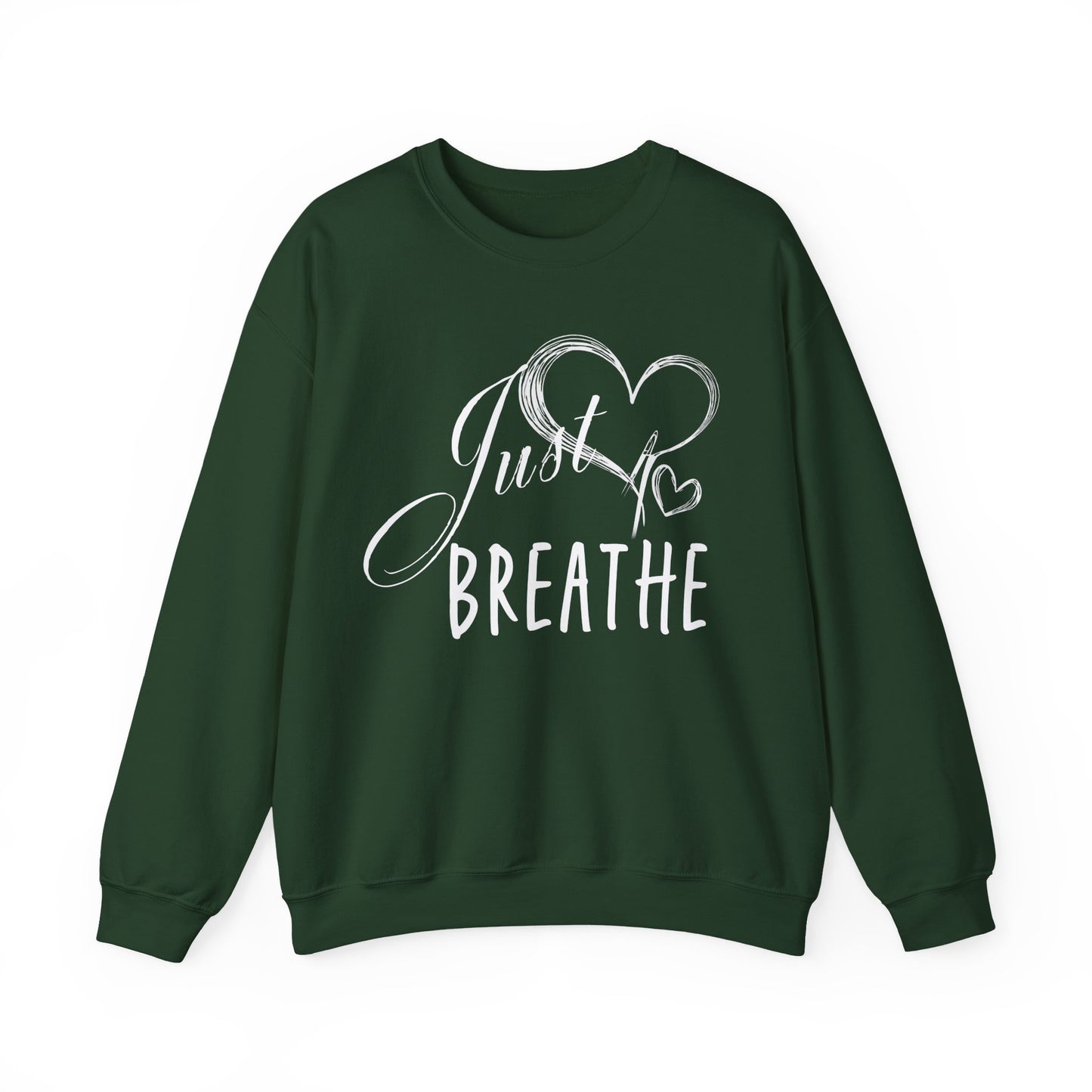 Just Breathe Women’s Crewneck Sweatshirt, Cozy Inspirational Pullover by Bruntee, Mindfulness & Self-Care Apparel, Relaxation Gift for Her