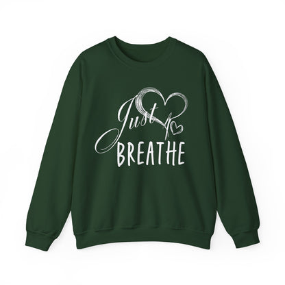 Just Breathe Women’s Crewneck Sweatshirt, Cozy Inspirational Pullover by Bruntee, Mindfulness & Self-Care Apparel, Relaxation Gift for Her