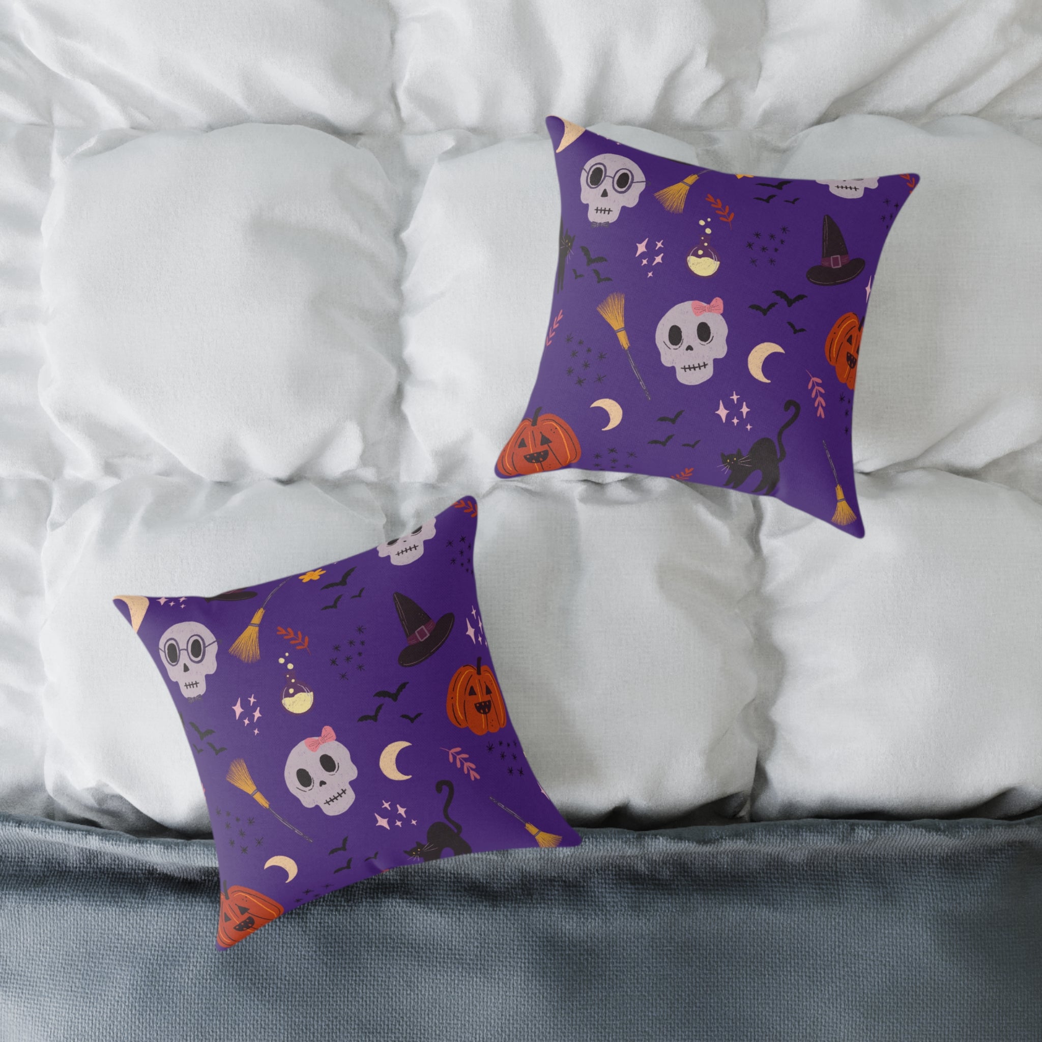 Halloween Throw Pillow – Spooky Skull & Pumpkin Decor, Festive Fall Cushion