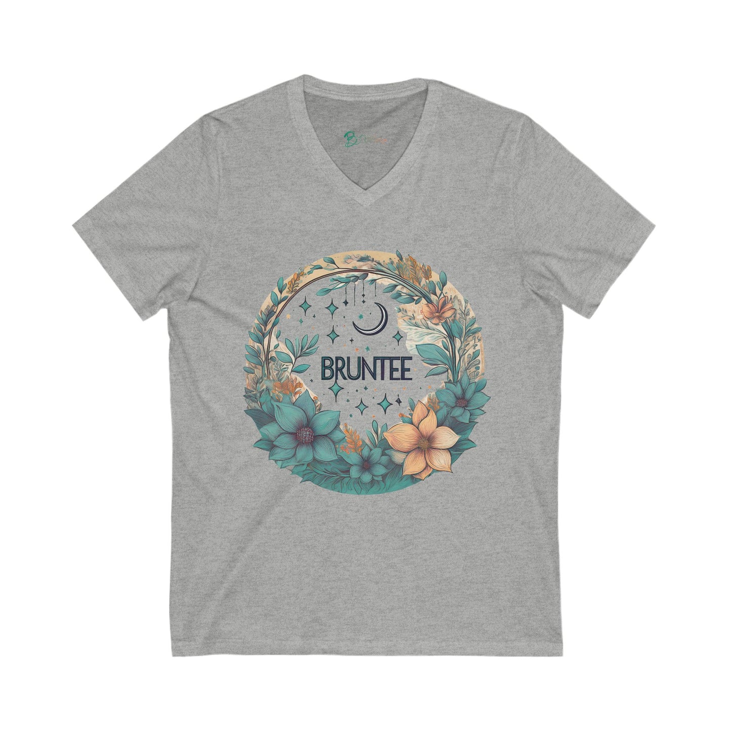 Bruntee Botanical V-Neck Tee – Women’s Floral Graphic Shirt, Casual Nature-Inspired Top, Gift for Her