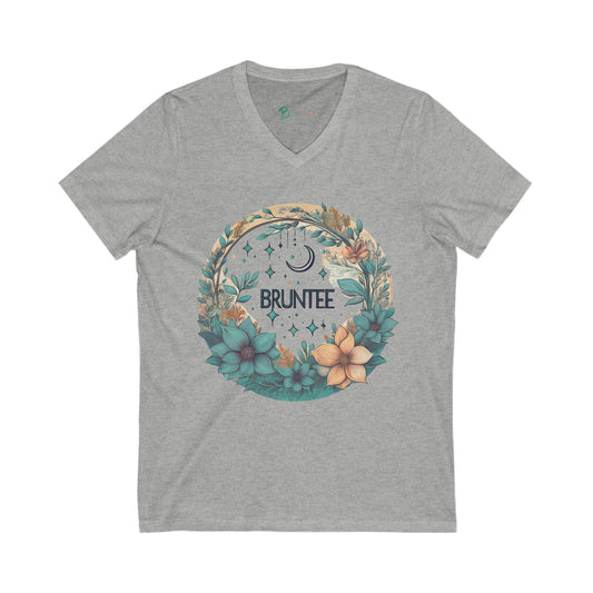 Bruntee Botanical V-Neck Tee – Women’s Floral Graphic Shirt, Casual Nature-Inspired Top, Gift for Her
