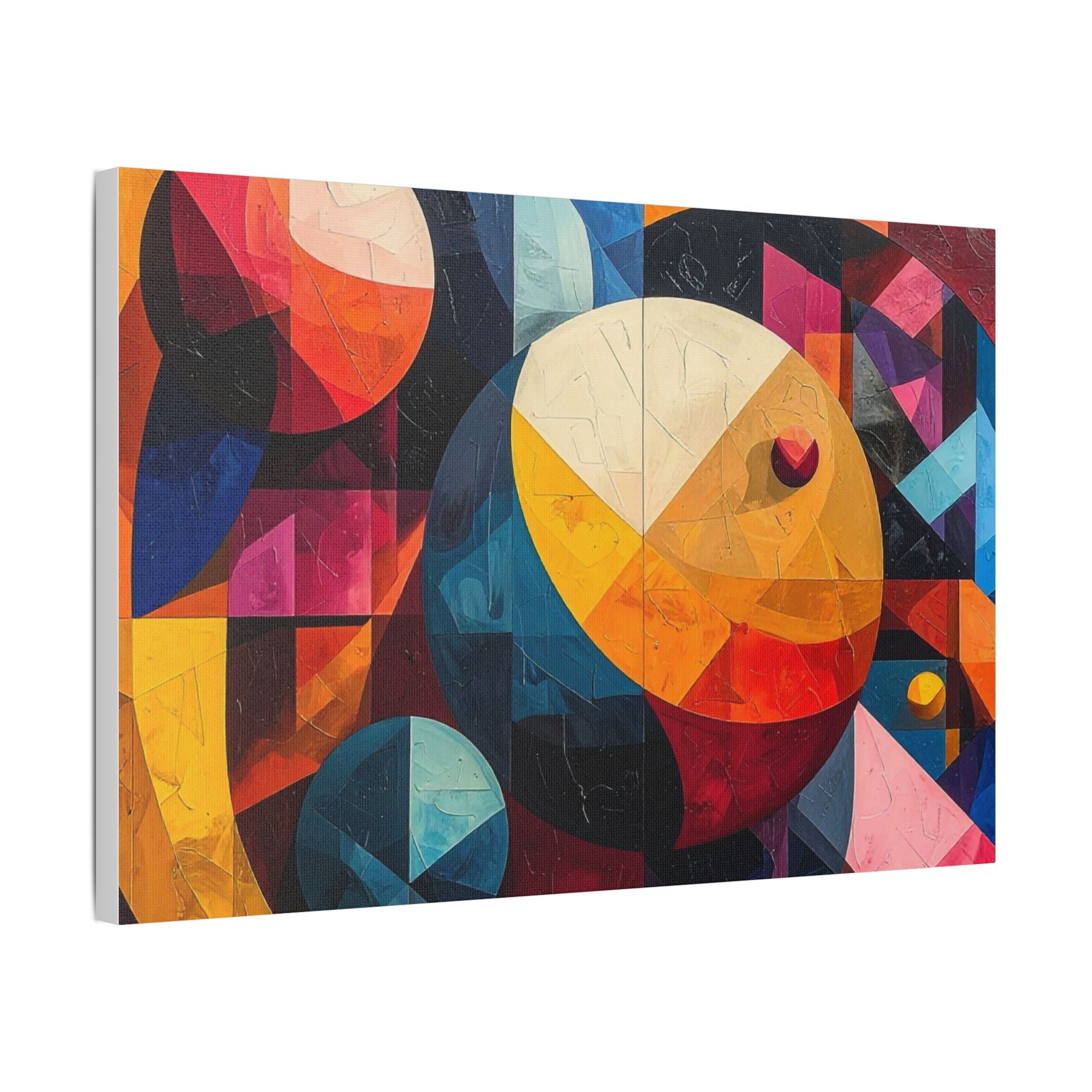 Cosmic Dance Satin Canvas – Abstract Geometric Wall Art, Colorful Modern Home Décor, Artistic Gift for Art Lovers