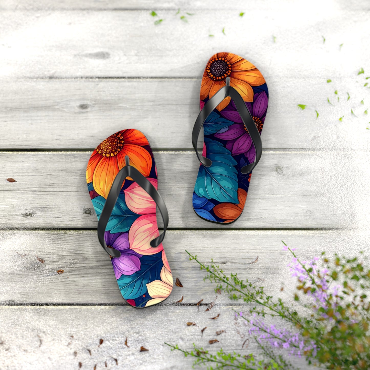 Vibrant Floral Flip Flops | Colorful Summer Sandals, Beachwear & Vacation Shoes