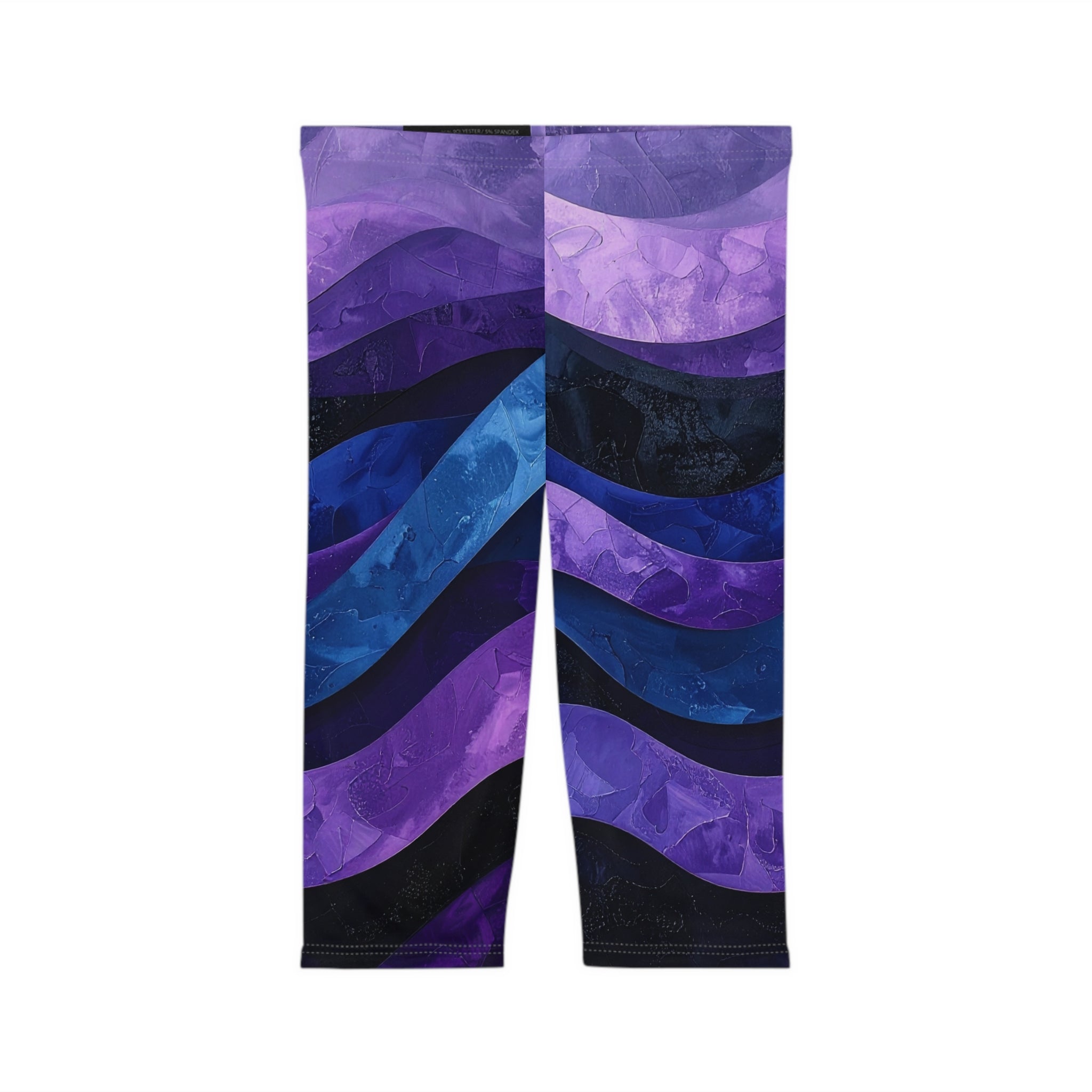 Vibrant Purple Wave Women’s Capri Leggings | Stylish Yoga Pants, Fitness Apparel & Casual Summer Wear