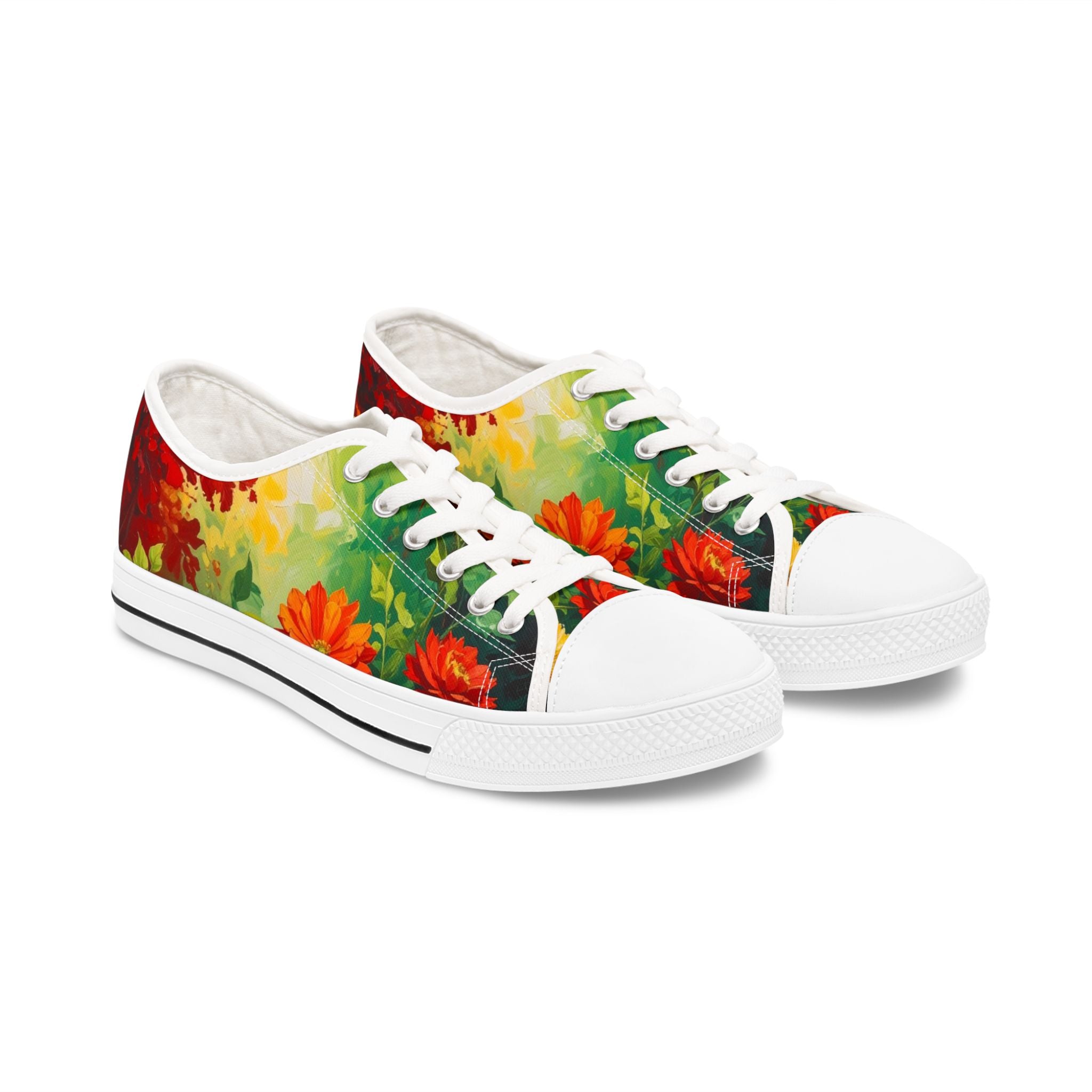Vibrant Floral Women’s Low Top Sneakers | Colorful Casual Shoes, Comfortable Everyday Footwear & Unique Gift for Her