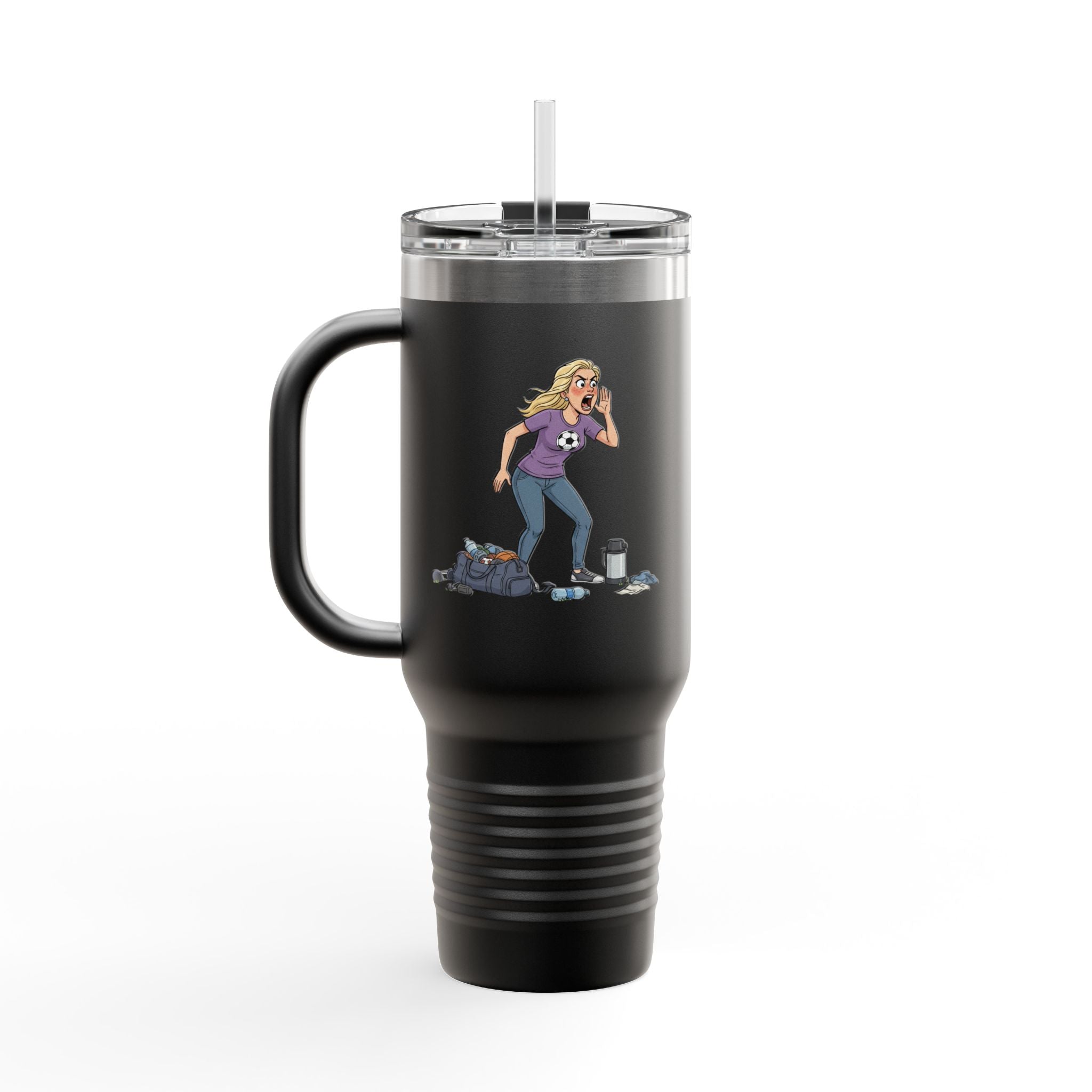40oz Sports Mom Travel Tumbler – Insulated Tumbler with Handle, Hot & Cold Drink ware, Team Mom Gift