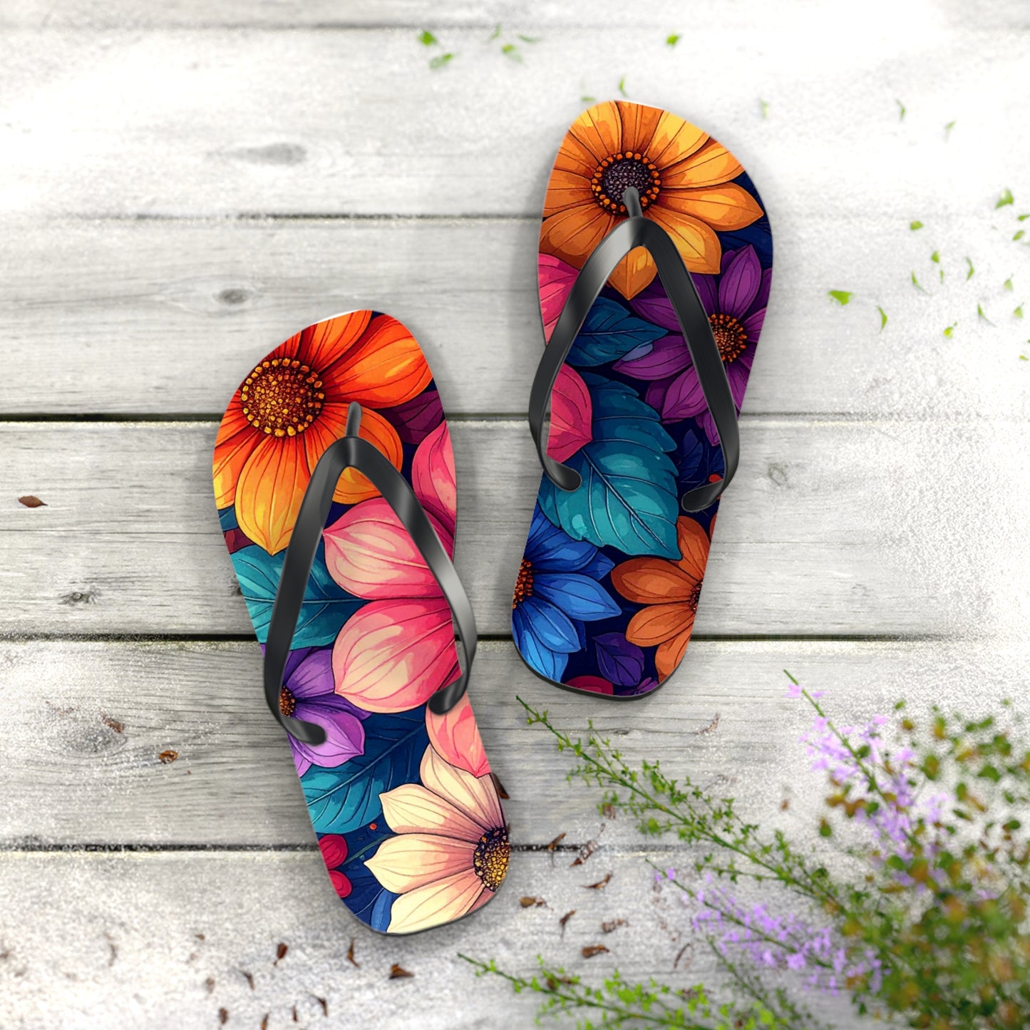 Vibrant Floral Flip Flops | Colorful Summer Sandals, Beachwear & Vacation Shoes