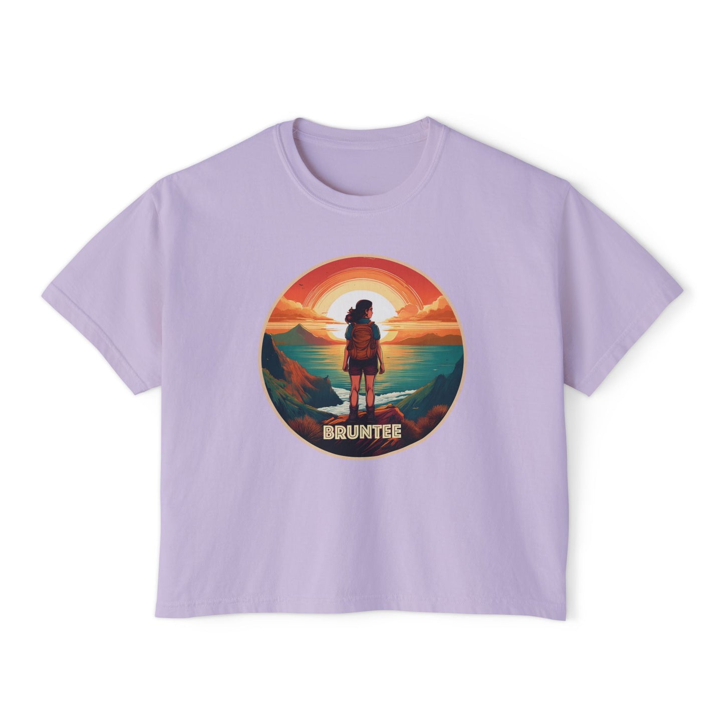 Women’s Boxy Sunset Tee – Casual Summer T-Shirt, Relaxed Fit, Gift for Nature Lovers