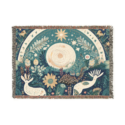 Bruntee Nature-Inspired Woven Blanket – Boho Throw for Home Decor, Cozy Cotton Blanket, Unique Gift for Nature Lovers