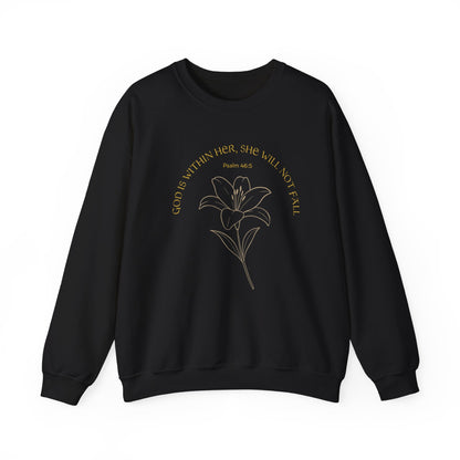 Inspirational Floral Crewneck Sweatshirt | “God Is Within Her” Scripture Sweater, Faith-Based Gift for Women, Cozy Empowerment Apparel