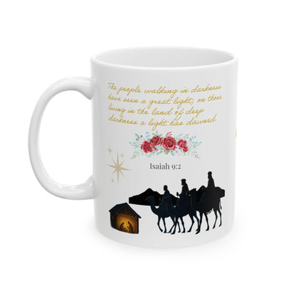 Christmas Faith Mug | “Isaiah 9:2” Inspirational Ceramic Coffee Cup, Religious Holiday Gift, Christian Home Drinkware, Nativity Scene Mug