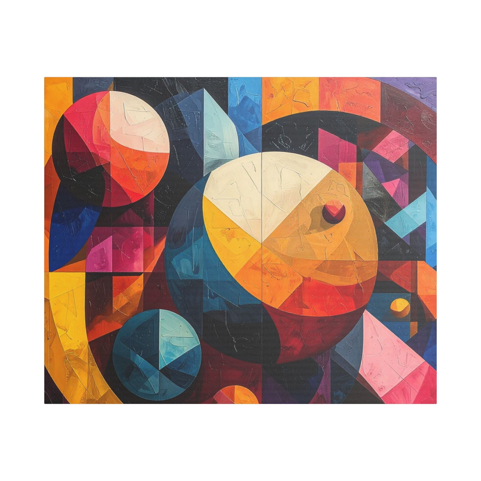 Cosmic Dance Satin Canvas – Abstract Geometric Wall Art, Colorful Modern Home Décor, Artistic Gift for Art Lovers