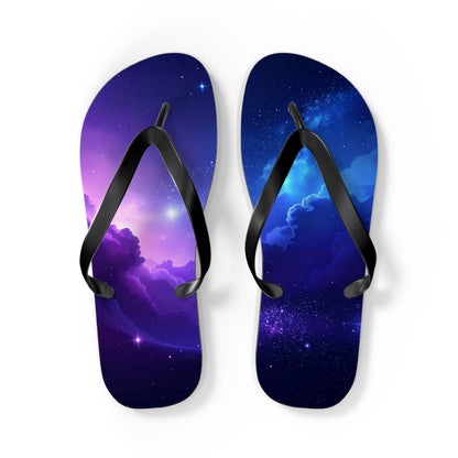 Galaxy Print Flip Flops | Cosmic Summer Sandals | Space-Themed Beach Footwear | Trendy Vacation Slides | Celestial Gift for Him or Her