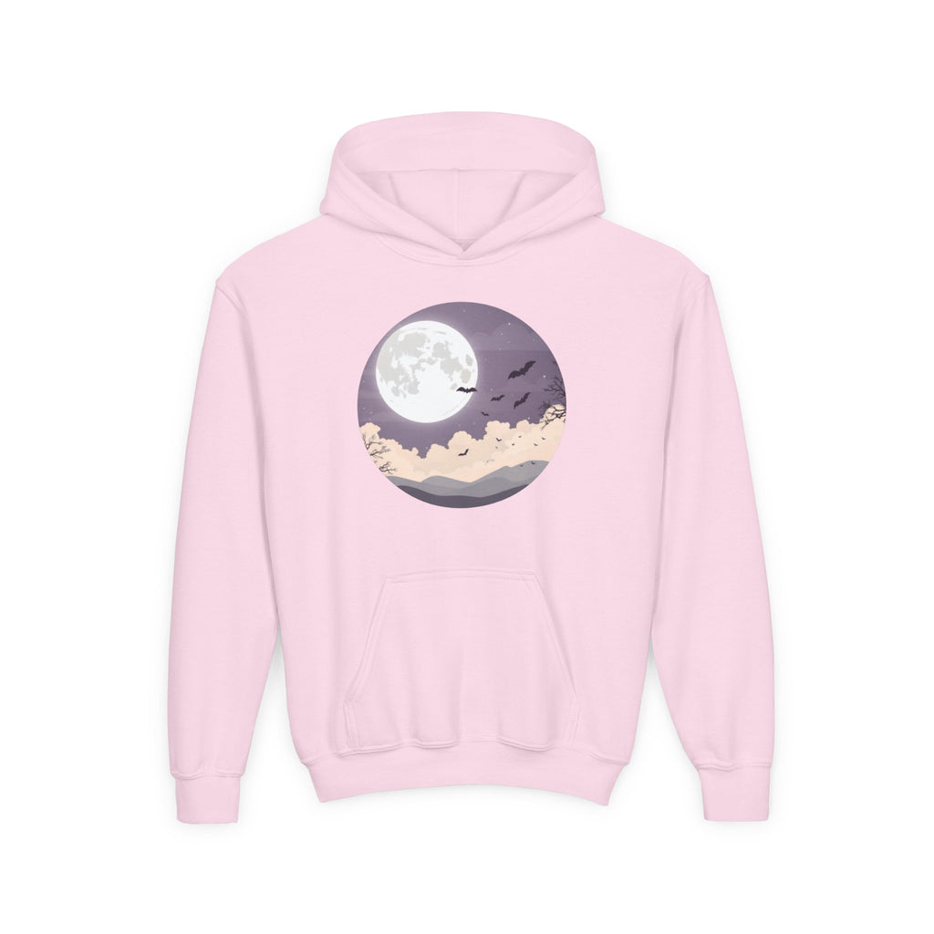 Moonlit Night Youth Hoodie – Cozy Kids Hooded Sweatshirt, Halloween Moon Graphic Hoodie, Fall & Winter Outfit for Boys and Girls