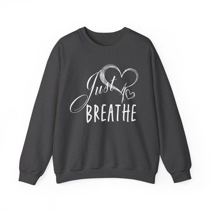 Just Breathe Women’s Crewneck Sweatshirt, Cozy Inspirational Pullover by Bruntee, Mindfulness & Self-Care Apparel, Relaxation Gift for Her