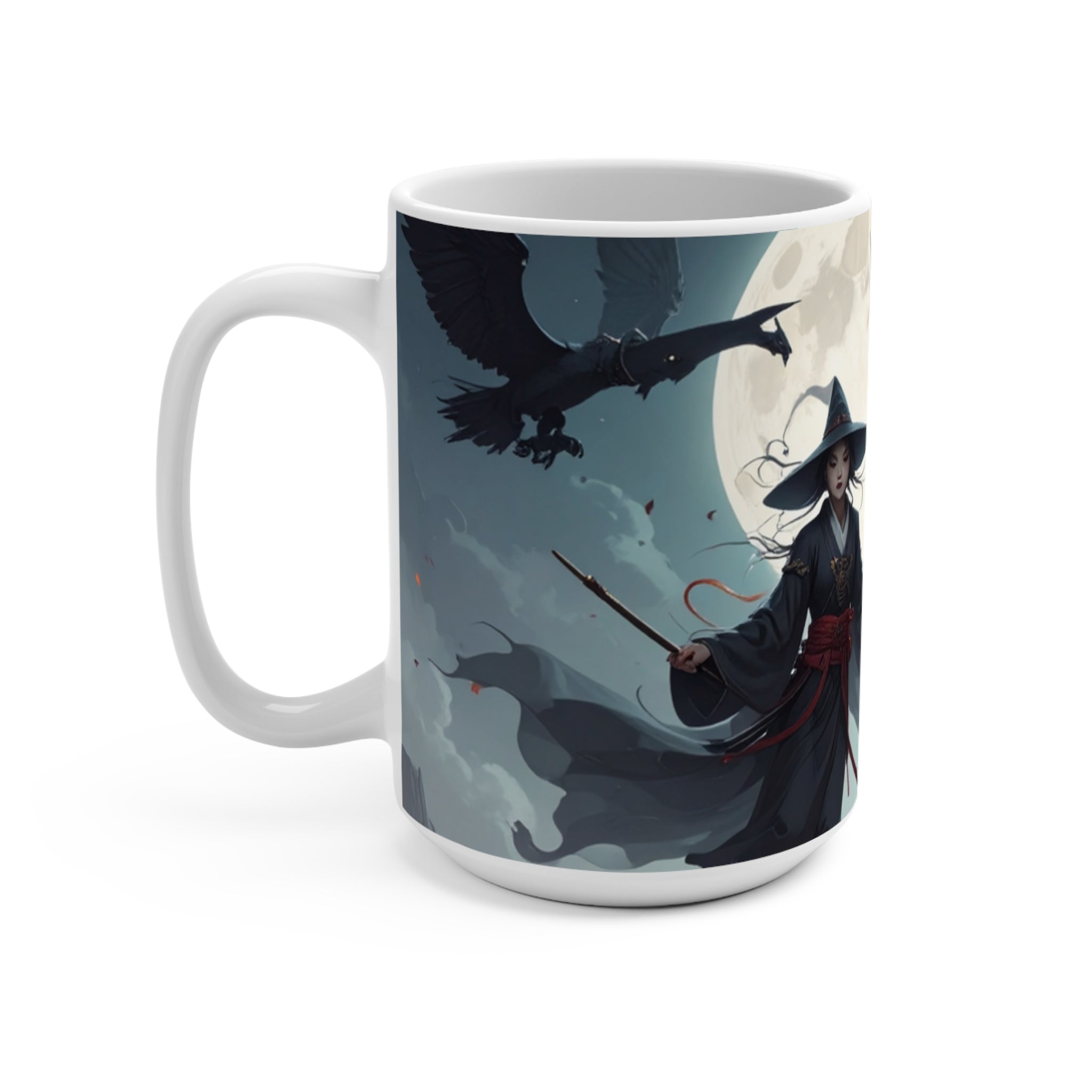 Mystical Witch Mug | 15oz Ceramic Coffee Cup | Moonlit Witch Design | Halloween Drinkware | Fantasy Gift for Witch Lovers