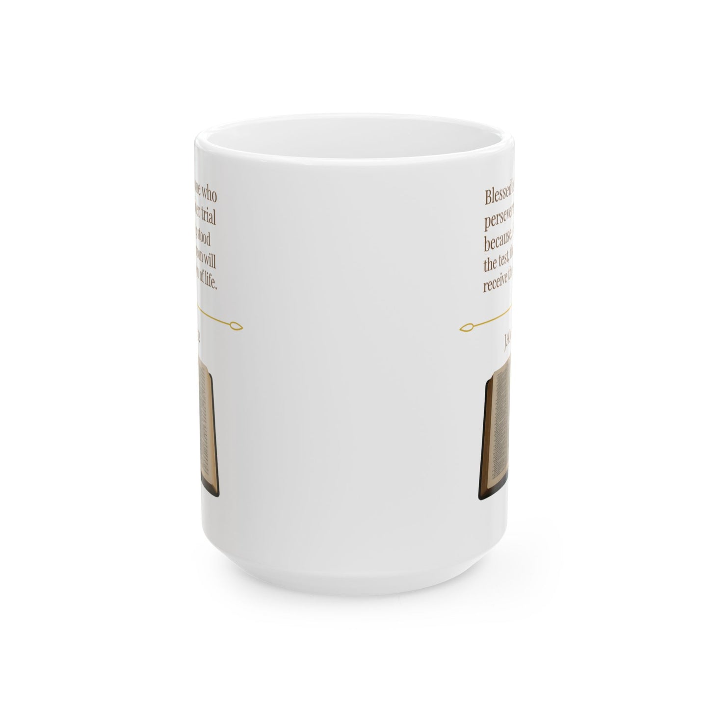 James 1:12 Ceramic Mug – Faith Inspirational Coffee Cup, Bible Verse Home Décor Gift for Him or Her