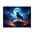 Wolf Moon Satin Poster | Fantasy Wall Art | Night Sky Decor | Wolf Lover Gift | Nature-Inspired Home Aesthetic