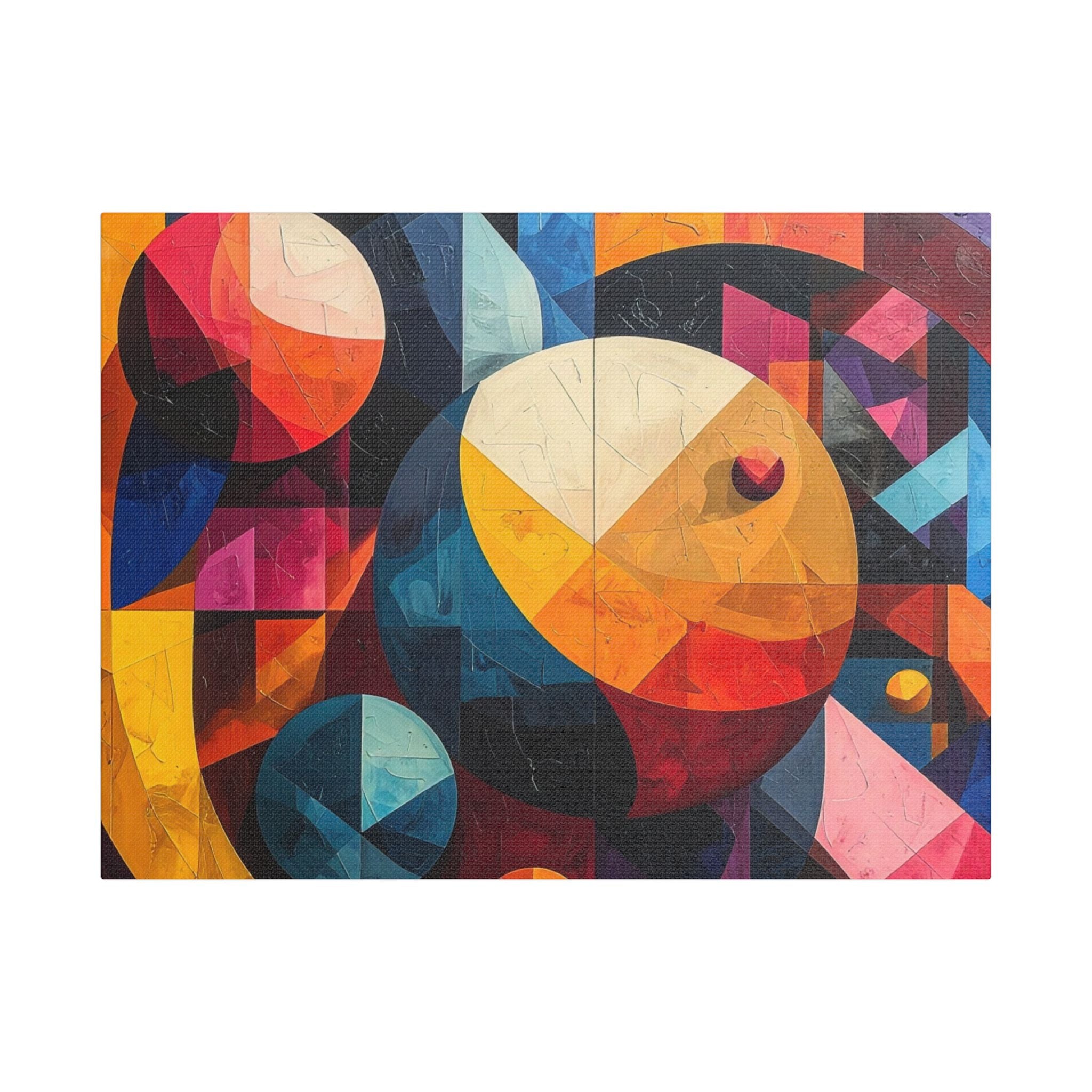 Cosmic Dance Satin Canvas – Abstract Geometric Wall Art, Colorful Modern Home Décor, Artistic Gift for Art Lovers