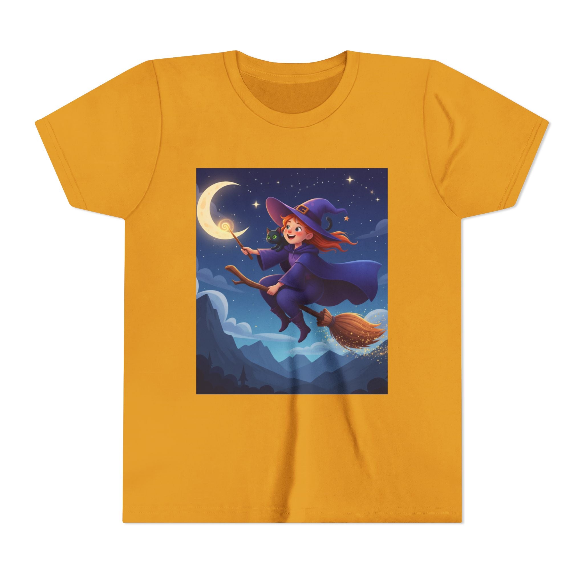 Youth Halloween Witch T-Shirt – Cute Kids Witch Tee, Moonlight Magic Design, Fun Halloween Outfit for Girls & Boys