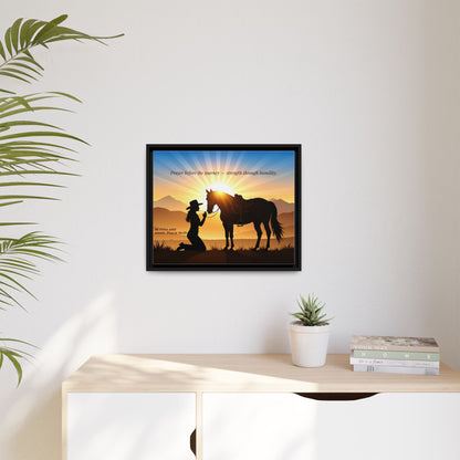 Horse Prayer Wall Art | Inspirational Framed Canvas, Christian Equestrian Decor, Cowgirl and Horse Artwork, Rustic Farmhouse Wall Art