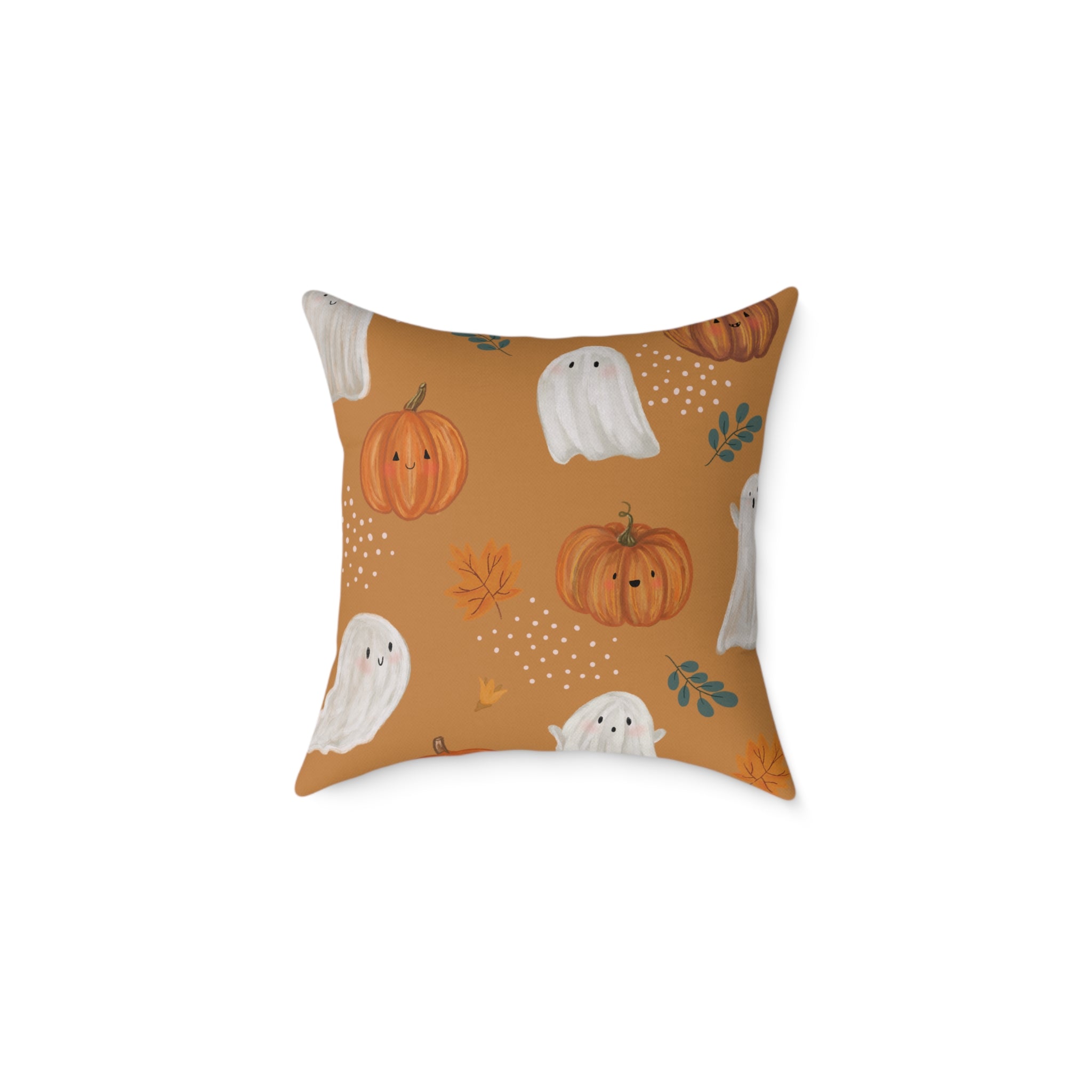 Halloween Pumpkin & Ghost Throw Pillow – Fall Decorative Cushion, Cozy Autumn Home Accent