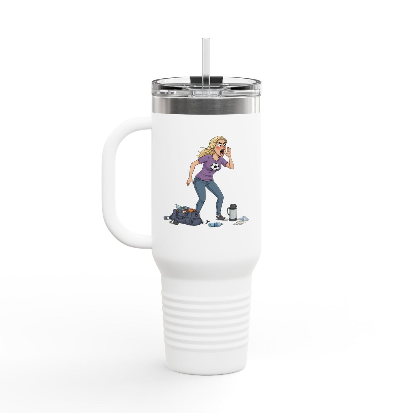 40oz Sports Mom Travel Tumbler – Insulated Tumbler with Handle, Hot & Cold Drink ware, Team Mom Gift