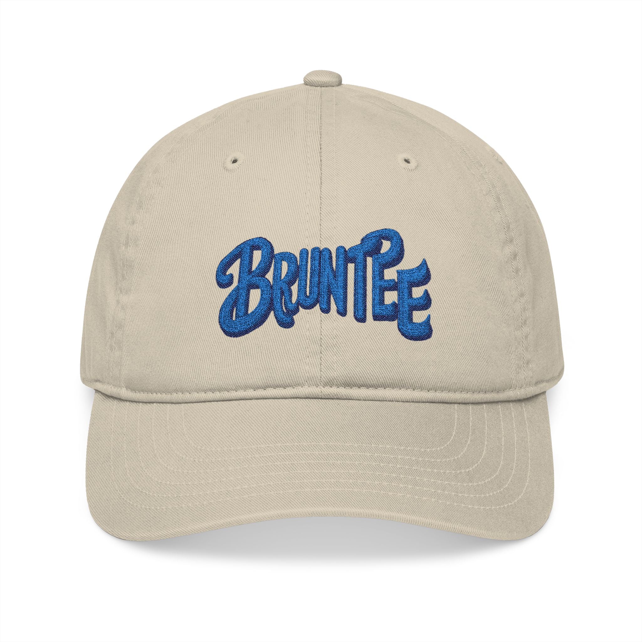 Organic Embroidered Baseball Cap – Eco-Friendly Bruntee Hat, Casual Summer Accessory, Gift for Him or Her