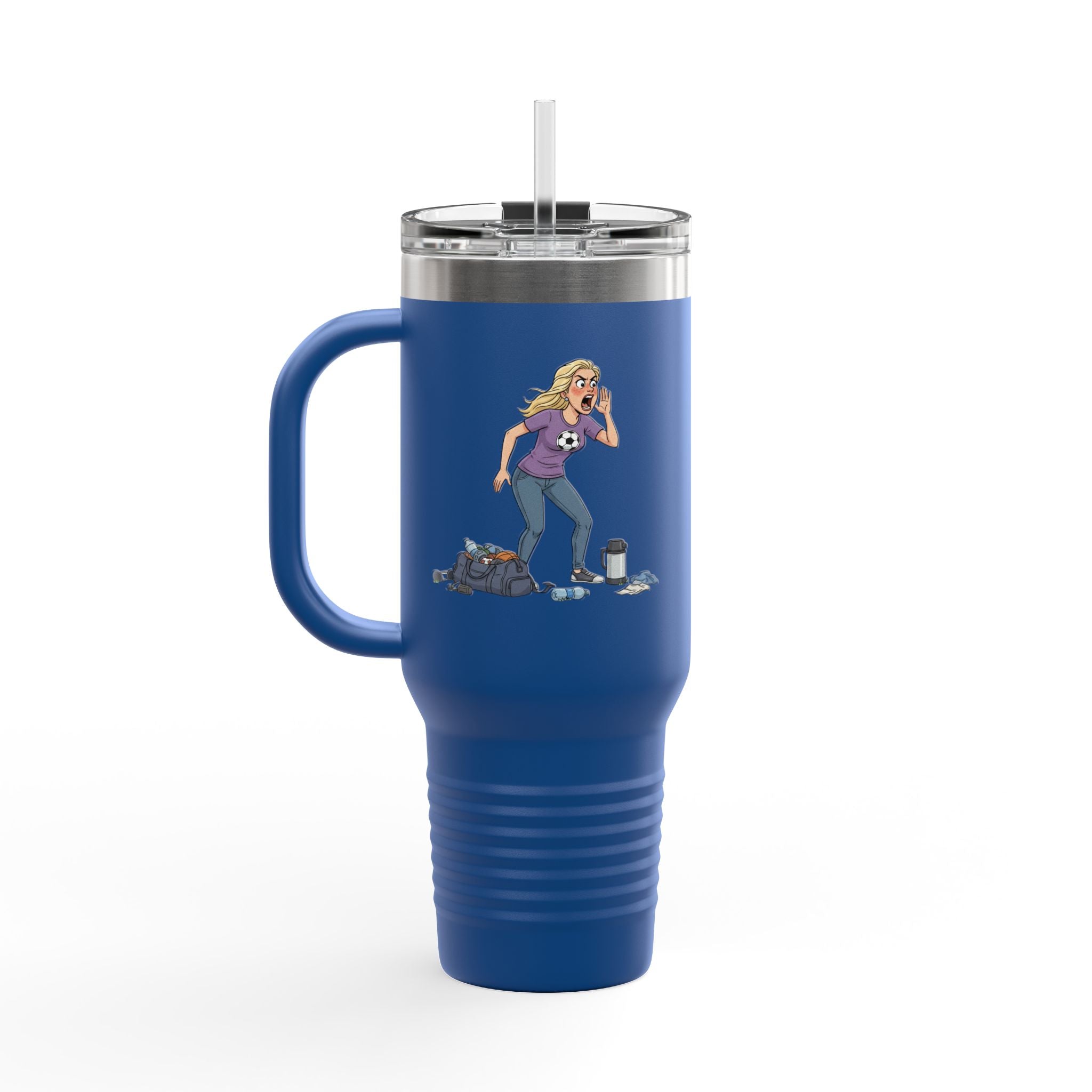 40oz Sports Mom Travel Tumbler – Insulated Tumbler with Handle, Hot & Cold Drink ware, Team Mom Gift