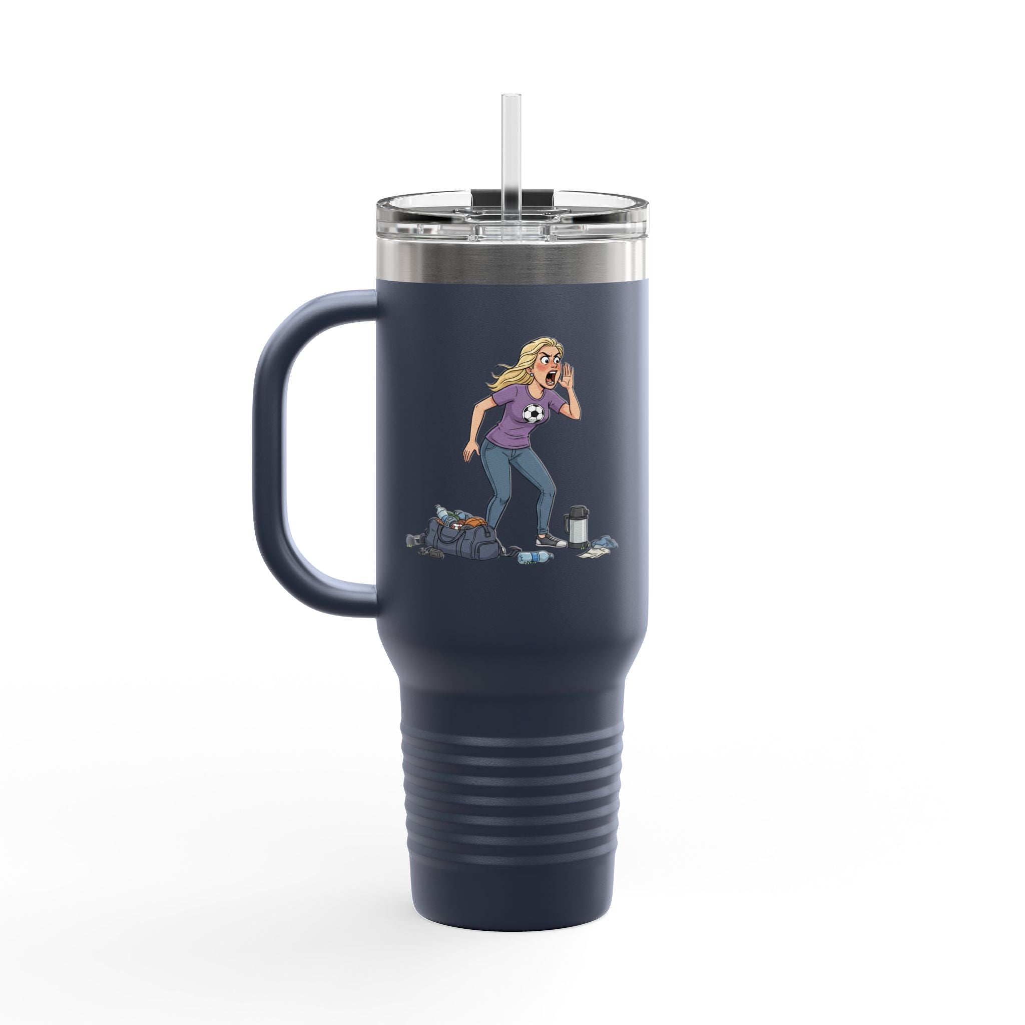 40oz Sports Mom Travel Tumbler – Insulated Tumbler with Handle, Hot & Cold Drink ware, Team Mom Gift