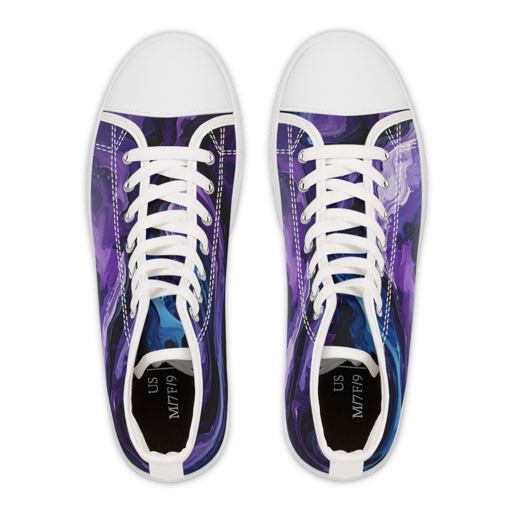 Women’s High Top Sneakers | Abstract Purple & Dark Blue Design, Stylish Casual Footwear & Trendy Streetwear Shoes