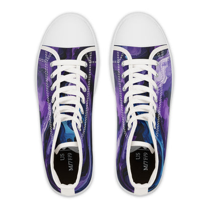 Bruntee Women’s High Top Sneakers - Abstract Purple & Dark Blue Design