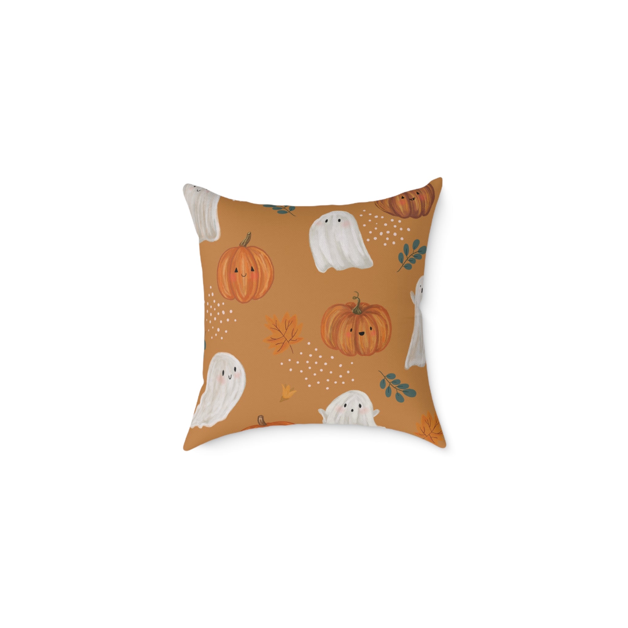Halloween Pumpkin & Ghost Throw Pillow – Fall Decorative Cushion, Cozy Autumn Home Accent