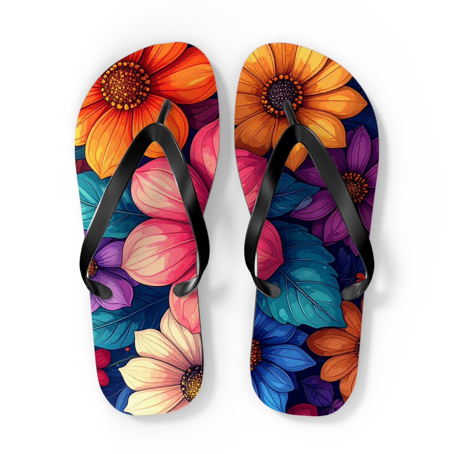 Vibrant Floral Flip Flops | Colorful Summer Sandals, Beachwear & Vacation Shoes