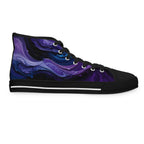 Women’s High Top Sneakers | Abstract Purple & Dark Blue Design, Stylish Casual Footwear & Trendy Streetwear Shoes