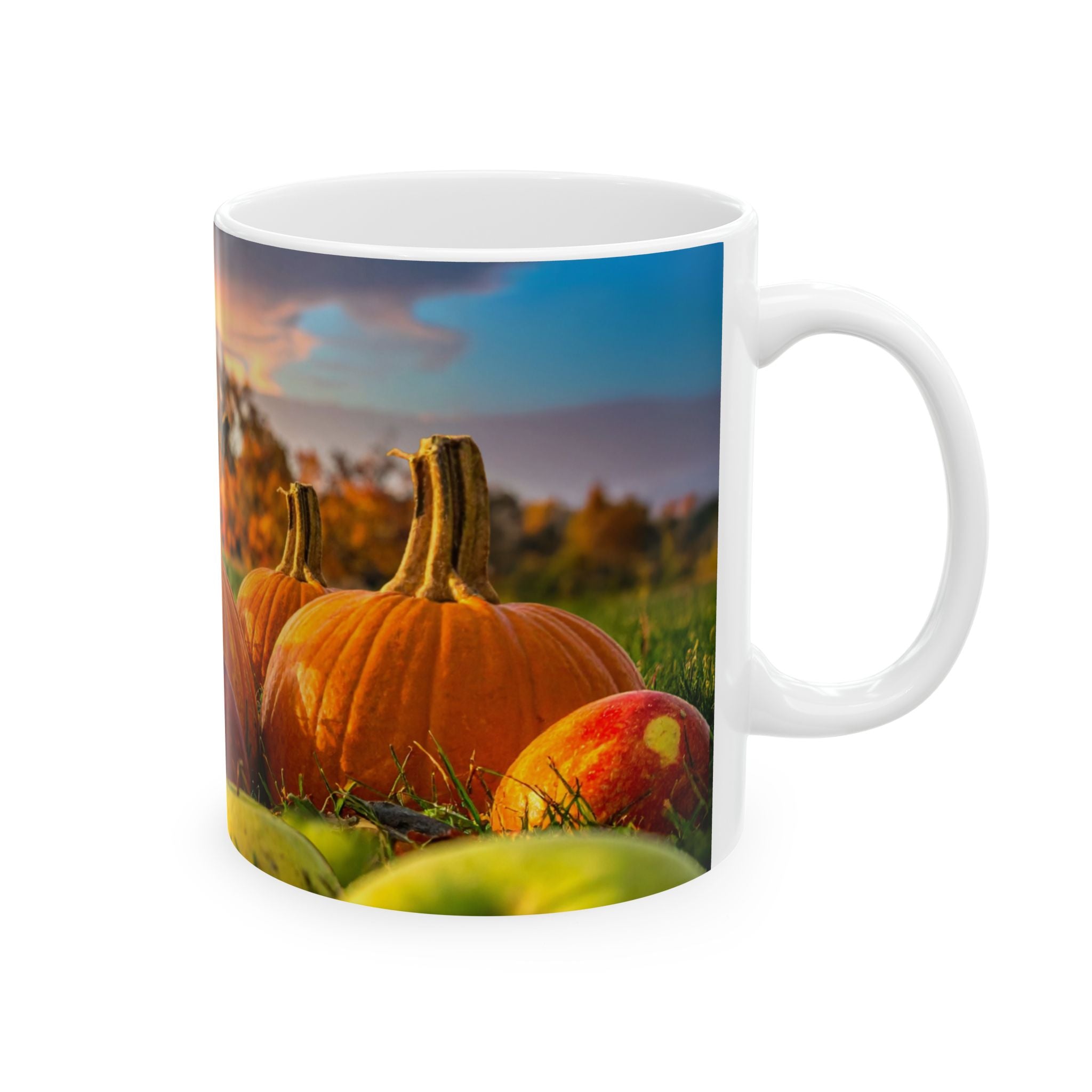 Autumn Harvest Mug | Pumpkin & Apple Ceramic Coffee Cup | Fall Seasonal Gift