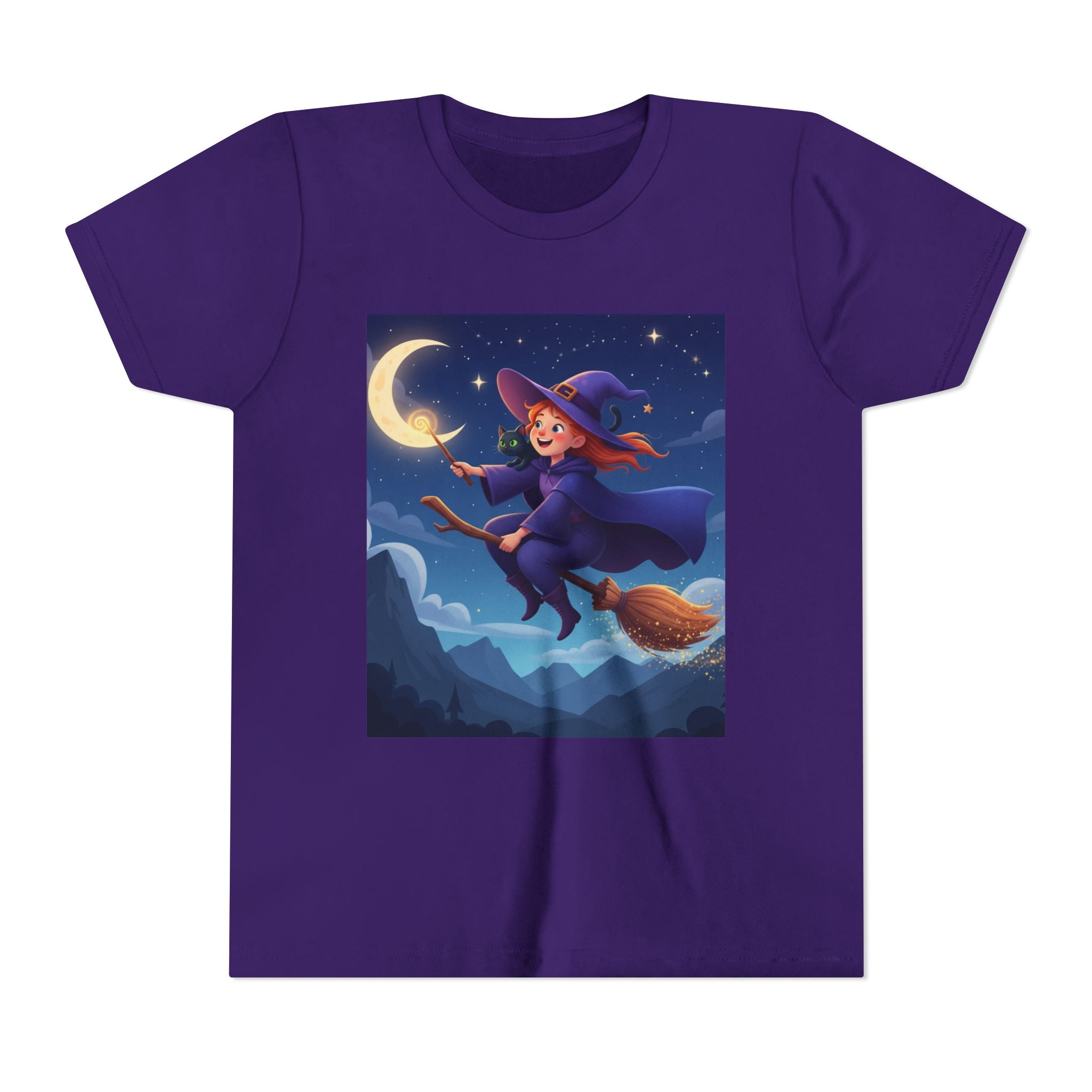Youth Halloween Witch T-Shirt – Cute Kids Witch Tee, Moonlight Magic Design, Fun Halloween Outfit for Girls & Boys