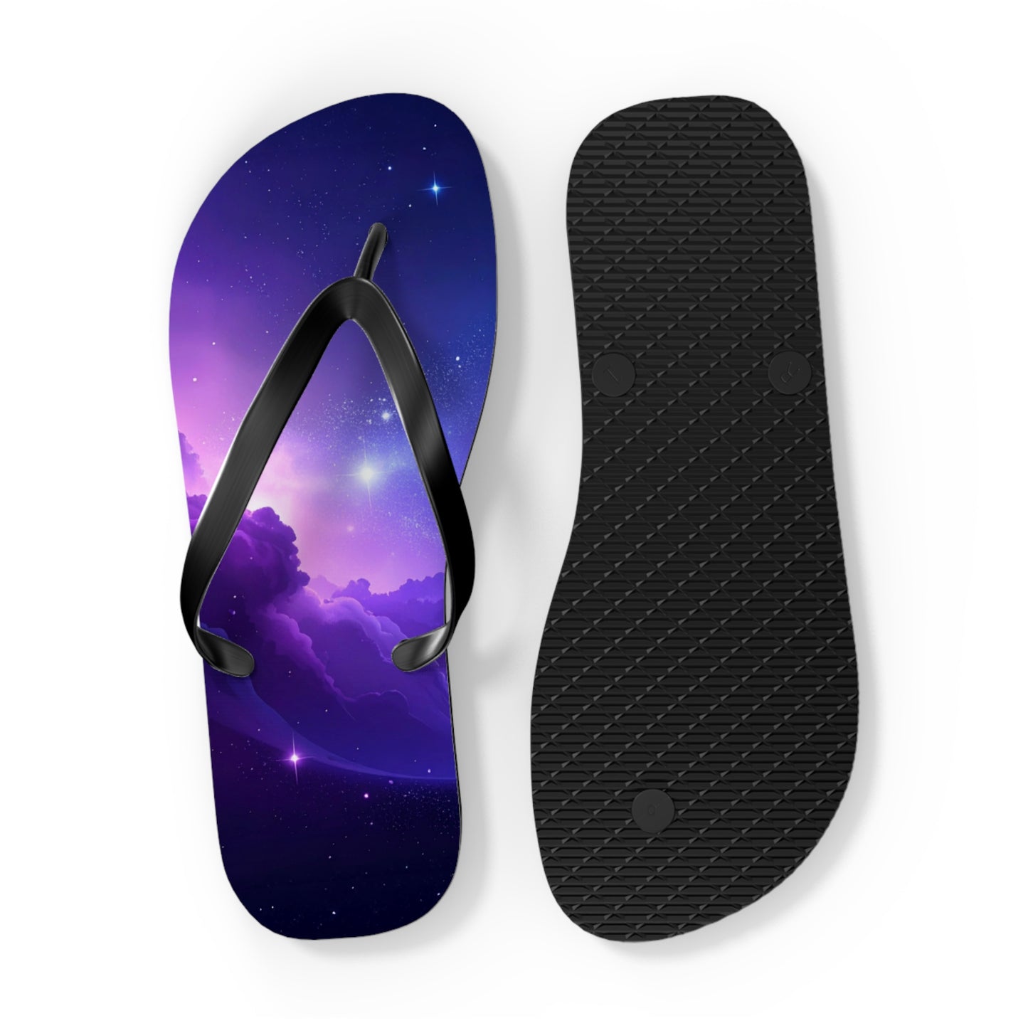 Galaxy Print Flip Flops | Cosmic Summer Sandals | Space-Themed Beach Footwear | Trendy Vacation Slides | Celestial Gift for Him or Her