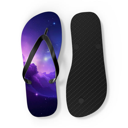 Galaxy Print Flip Flops | Cosmic Summer Sandals | Space-Themed Beach Footwear | Trendy Vacation Slides | Celestial Gift for Him or Her