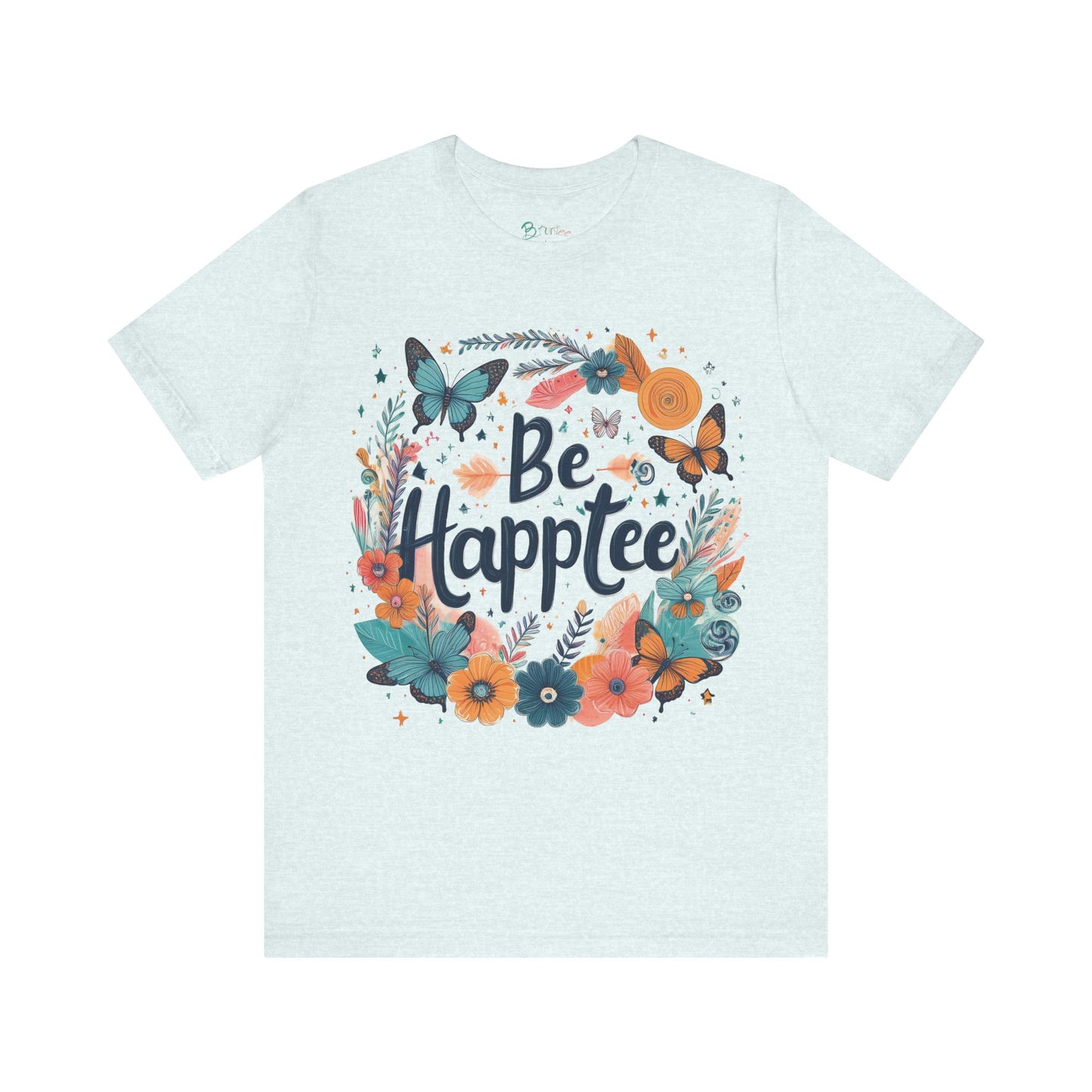 Bruntee “Be Happtee” Floral Tee – Women’s Inspirational Graphic Shirt, Casual Summer Top, Gift for Her