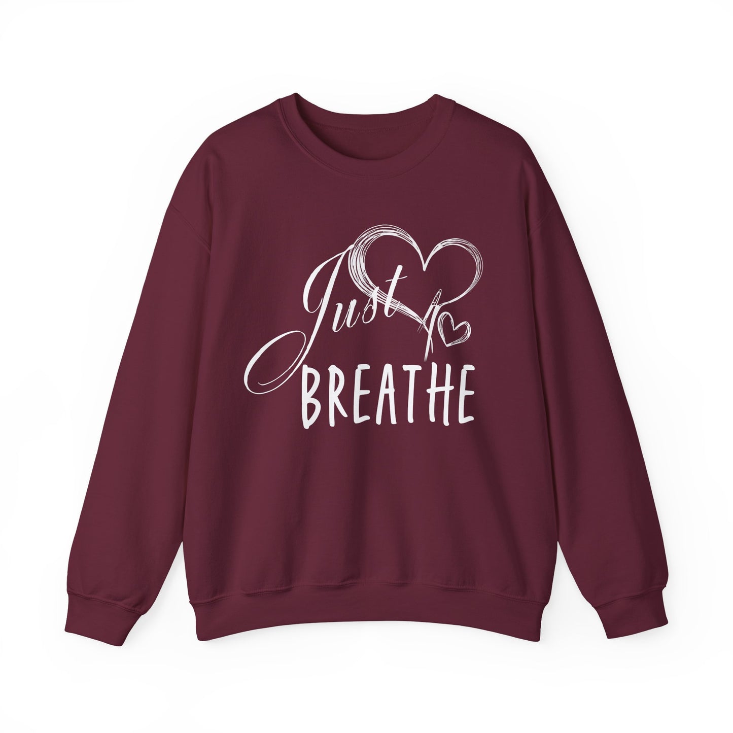 Just Breathe Women’s Crewneck Sweatshirt, Cozy Inspirational Pullover by Bruntee, Mindfulness & Self-Care Apparel, Relaxation Gift for Her