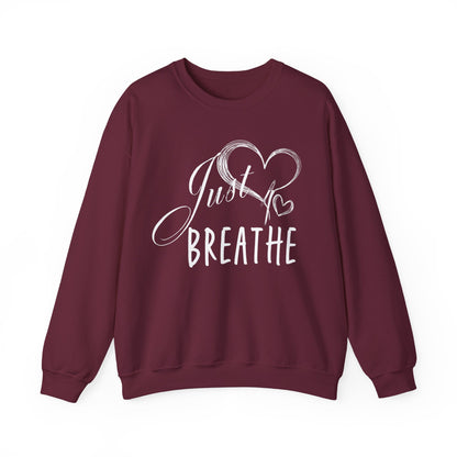 Just Breathe Women’s Crewneck Sweatshirt, Cozy Inspirational Pullover by Bruntee, Mindfulness & Self-Care Apparel, Relaxation Gift for Her