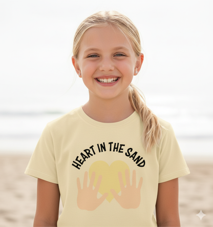 Girls Cotton Crew Neck T-shirt – Heart in the Sand (Ages 6-13) | Bruntee