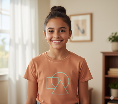 Girls Cotton Crew Neck T-Shirt – Terracotta Geometry