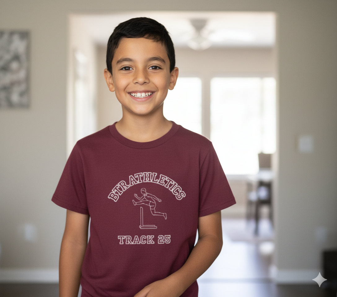 Boy’s Crew Neck T-Shirt – Maroon Track